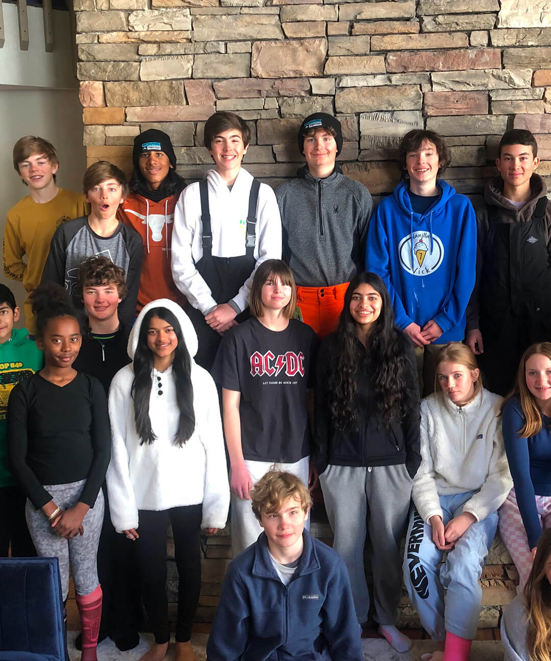 Powder Term students pose together in the Black Diamond Lodge