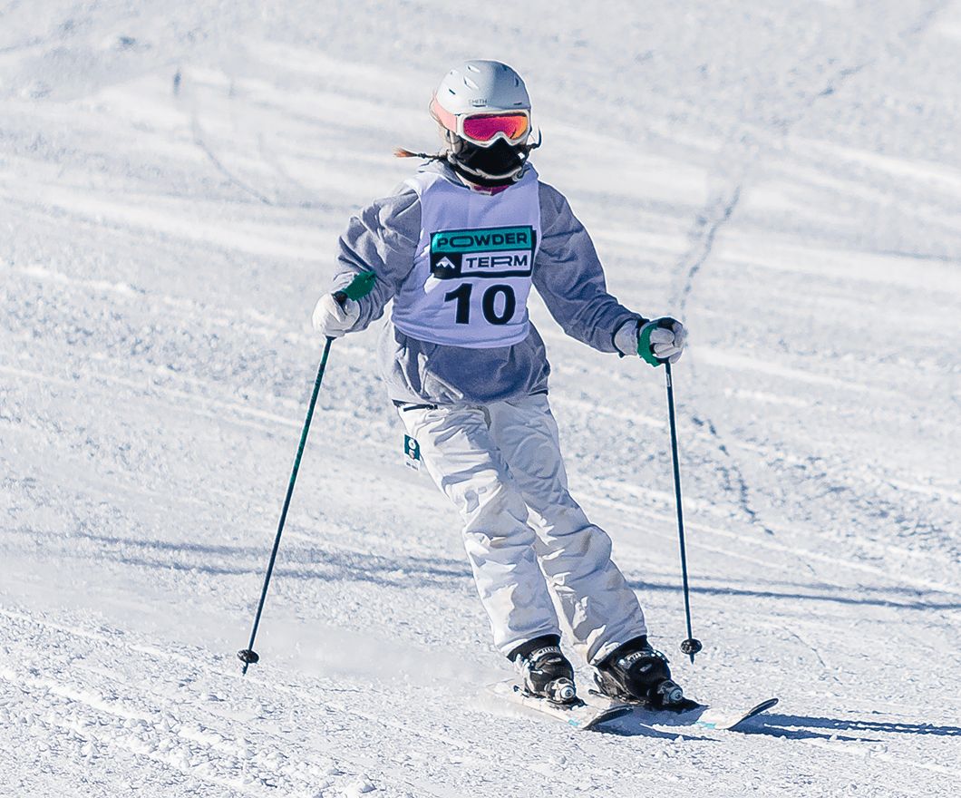 A Powder Term student skis