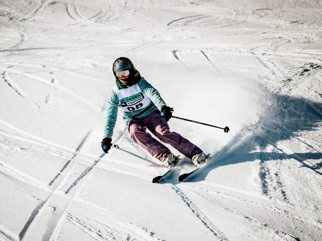 Powder Term middle school student skiing in Colorado.