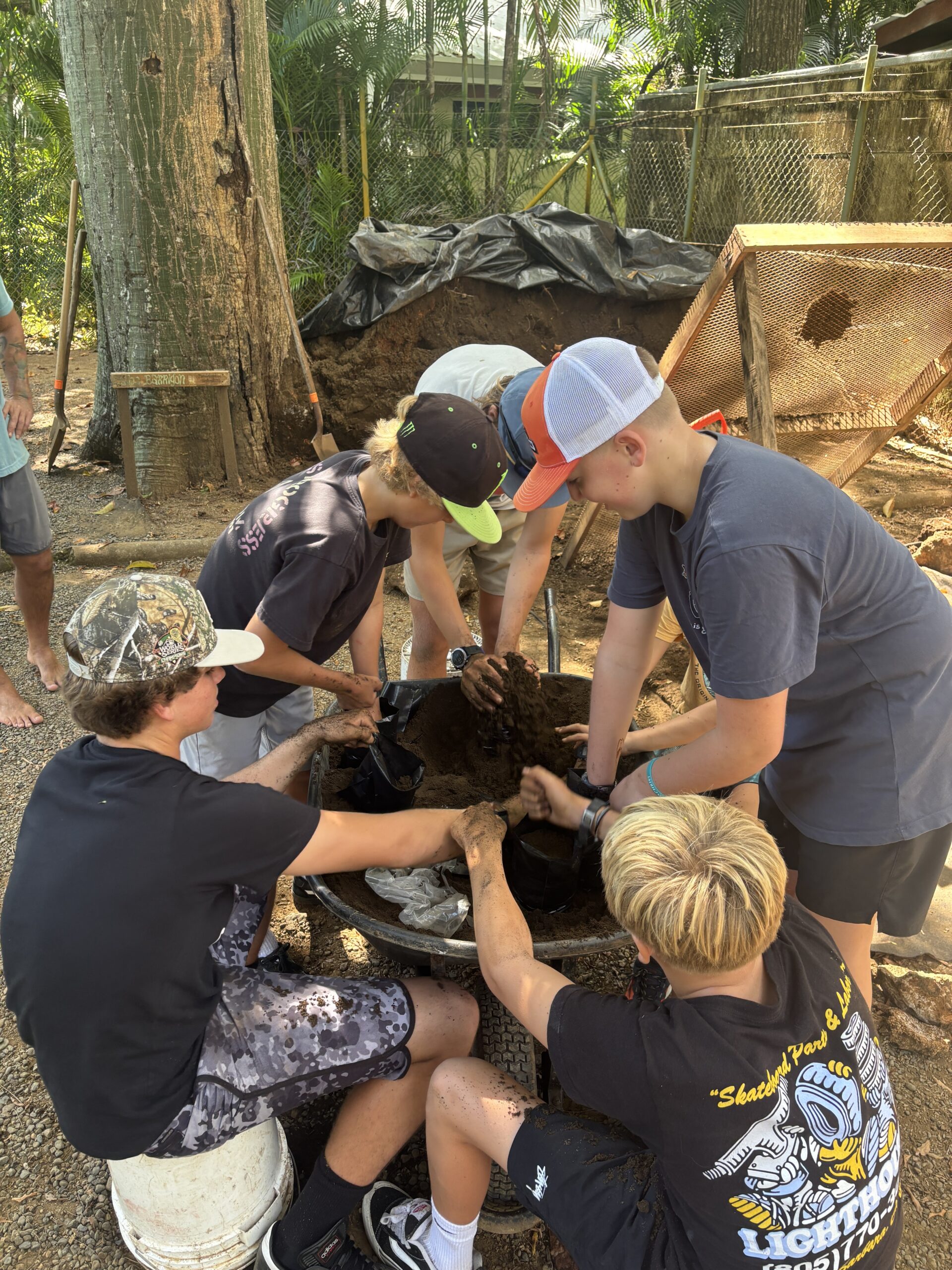 Teens working on community service together